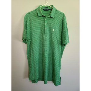 Ralph Lauren Polo Golf Shirt Mens L Pima Cotton Green White Stripe Short Sleeve